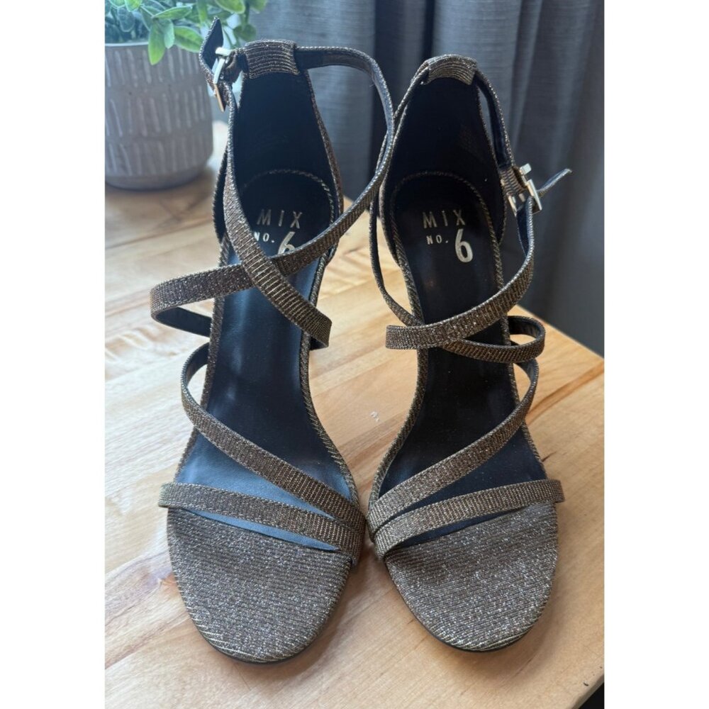Mix No. 6 Mardelle Heel Sandals Size 7.5 Strappy Gold Glitter Metallic